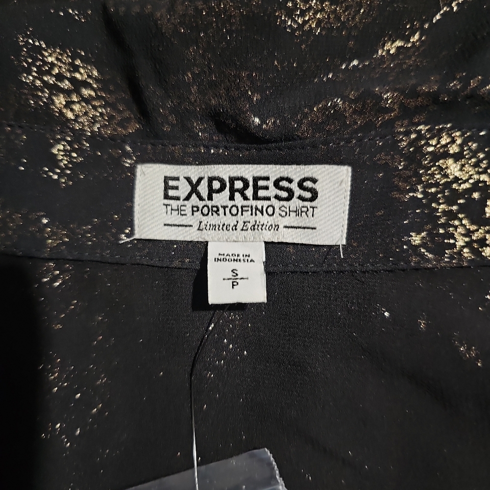 NWT Express Portofino Shirt Black & Gold Sheer Blouse – Size Small - Picture 3 of 4